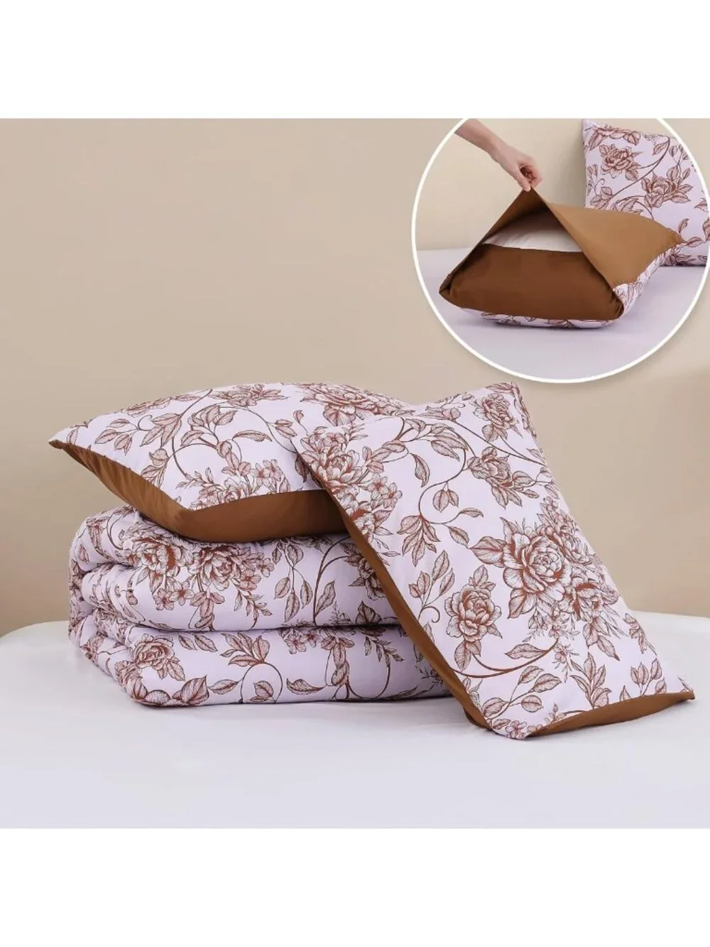 Terracotta Floral Queen Comforter Set - Shabby Chic Bedding for Cozy Home Decor